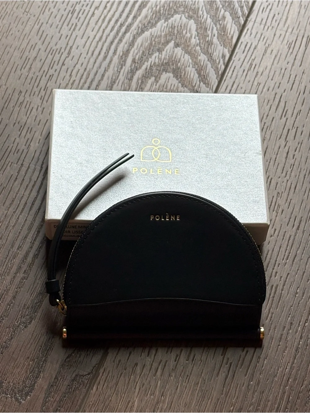 Polène Demi Lune Mini black smooth leather wallet